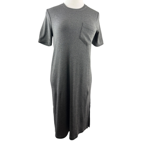 Madewell Ribbed Pocket Tee Midi Dress Short Sleeve Gray AB300 Womens Size Medium - Picture 15 of 15